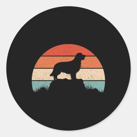 Golden Retriever Hondenliefhebber Retro Sunset Ronde Sticker (Voorkant)