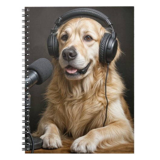 Golden Retriever Hosting a Podcast Notitieboek (Voorkant)