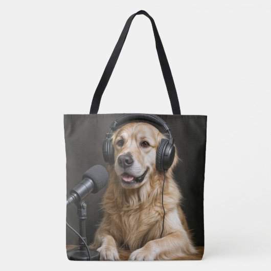 Golden Retriever Hosting a Podcast Tote Bag (Voorkant)