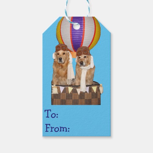 Golden Retriever Hot Air Ballonpiloten Cadeaulabel (Voorkant)