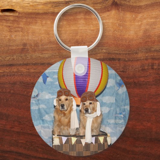 Golden Retriever Hot Air Ballonpiloten Sleutelhanger (Voorkant)