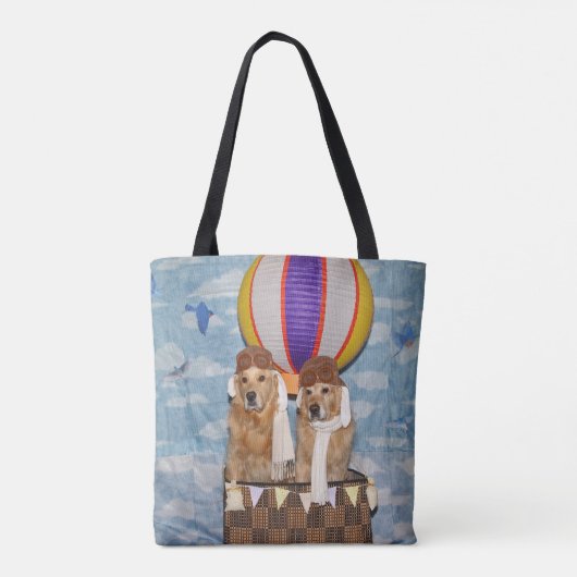 Golden Retriever Hot Air Ballonpiloten Tote Bag (Achterkant)