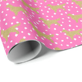 Golden retriever hot pink Spotty Snow Dog Pattern Cadeaupapier (Rol Hoek)