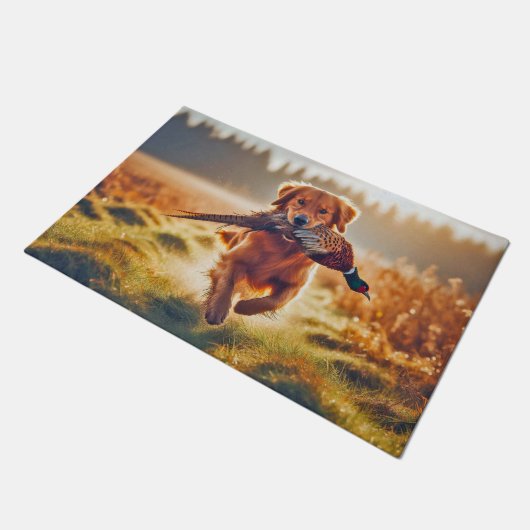 Golden Retriever Hunter en Pheasant Welcome Mat (Schuin)
