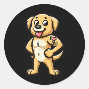 Golden Retriever I Love Dad Funny Dog Tattoo _1 Ronde Sticker