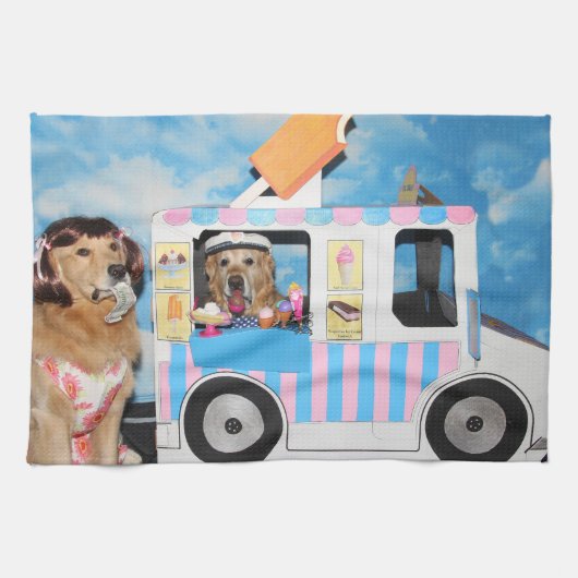 Golden Retriever Ice Cream Truck Theedoek (Horizontaal)