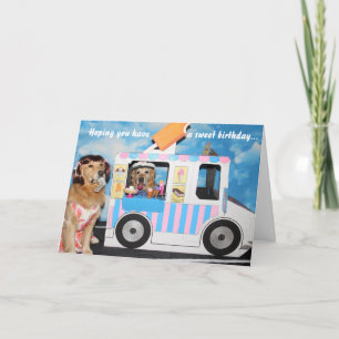 Golden Retriever Ice Cream Truck Verjaardag Kaart