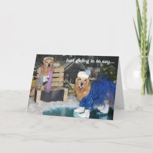 Golden Retriever Ice Skating Holiday Feestdagen Kaart