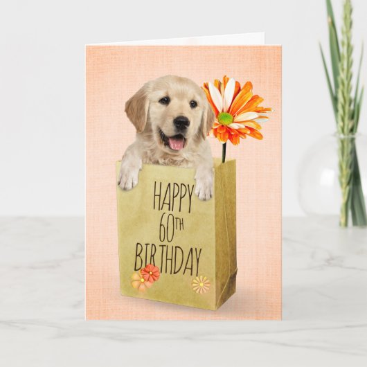 Golden Retriever in 60th Birthday Bag Kaart (Voorkant)