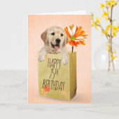 Golden Retriever in 75th Birthday Bag Kaart (Gele Bloem)