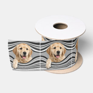 Golden Retriever in abstract gestreepte holte Satijnen Lint