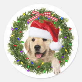Golden Retriever in adem met kerstpet Ronde Sticker