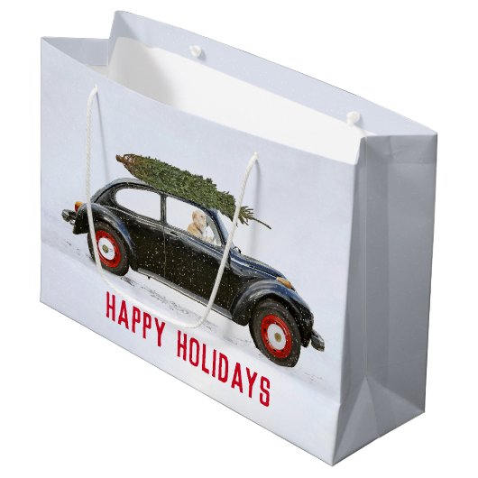 Golden Retriever in auto met kerstboom Groot Cadeauzakje (Voorkant Gekanteld)