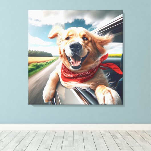 Golden Retriever in autoruit Canvas Afdruk (Insitu (Houten vloer))
