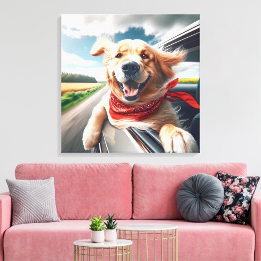 Golden Retriever in autoruit Canvas Afdruk (Insitu (Woonkamer))