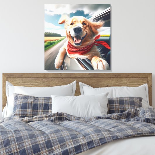 Golden Retriever in autoruit Canvas Afdruk (Insitu (Slaapkamer))