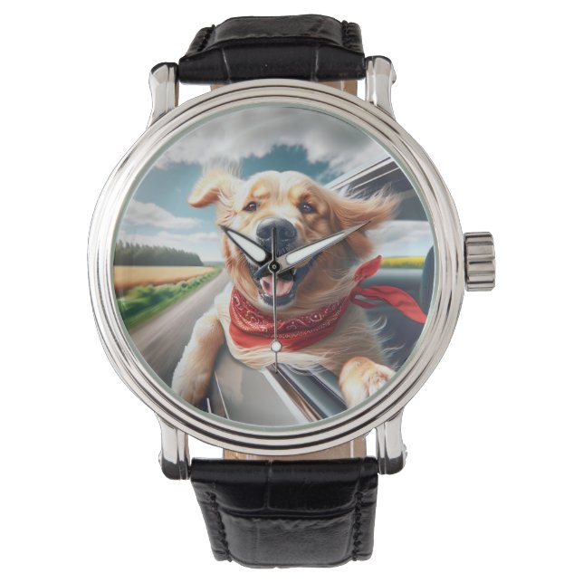 Golden Retriever in autoruit Horloge (Voorkant)