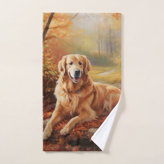 Golden Retriever in Autumn Leaves Herfst Inspire Bad Handdoek (Handdoek)
