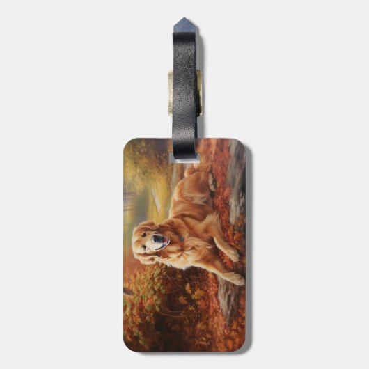Golden Retriever in Autumn Leaves Herfst Inspire Bagagelabel (Achterkant verticaal)