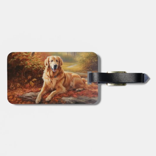 Golden Retriever in Autumn Leaves Herfst Inspire Bagagelabel (Achterkant horizontaal)