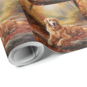 Golden Retriever in Autumn Leaves Herfst Inspire Cadeaupapier (Rol Hoek)