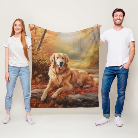 Golden Retriever in Autumn Leaves Herfst Inspire Fleece Deken (In situ)