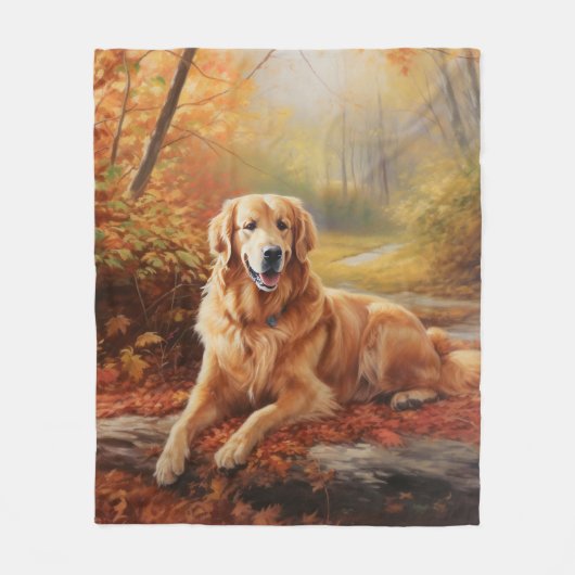 Golden Retriever in Autumn Leaves Herfst Inspire Fleece Deken (Voorkant)