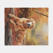 Golden Retriever in Autumn Leaves Herfst Inspire Fleece Deken (Voorkant (Horizontaal))