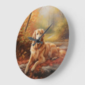 Golden Retriever in Autumn Leaves Herfst Inspire Grote Klok (Hoek)