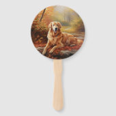 Golden Retriever in Autumn Leaves Herfst Inspire Handwaaier (Voorkant)