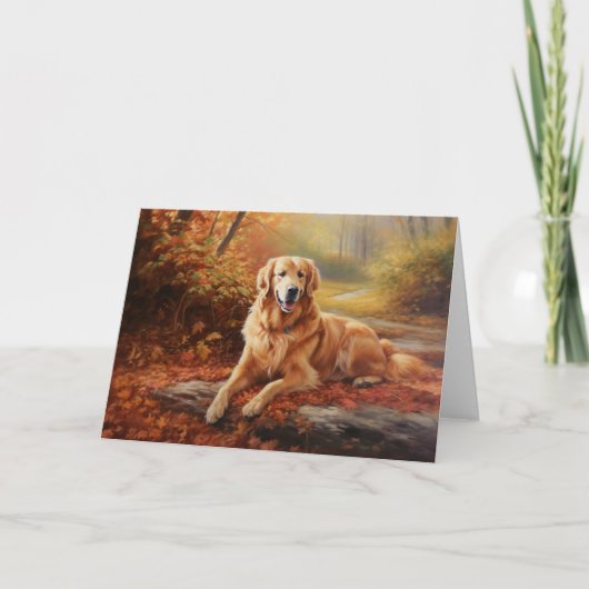 Golden Retriever in Autumn Leaves Herfst Inspire Kaart (Voorkant)