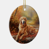 Golden Retriever in Autumn Leaves Herfst Inspire Keramisch Ornament (Rechts)