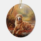 Golden Retriever in Autumn Leaves Herfst Inspire Keramisch Ornament (Links)