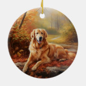 Golden Retriever in Autumn Leaves Herfst Inspire Keramisch Ornament (Achterkant)