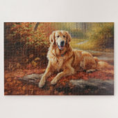 Golden Retriever in Autumn Leaves Herfst Inspire Legpuzzel (Horizontaal)