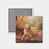 Golden Retriever in Autumn Leaves Herfst Inspire Magneet (Voorkant / Achterkant)