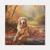 Golden Retriever in Autumn Leaves Herfst Inspire Magneet (Voorkant)