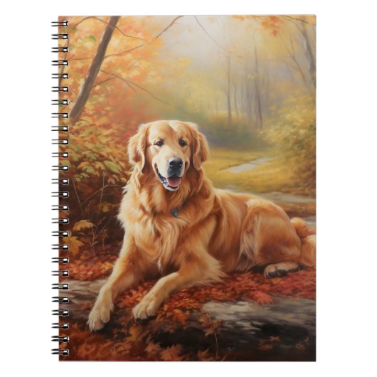 Golden Retriever in Autumn Leaves Herfst Inspire Notitieboek (Voorkant)