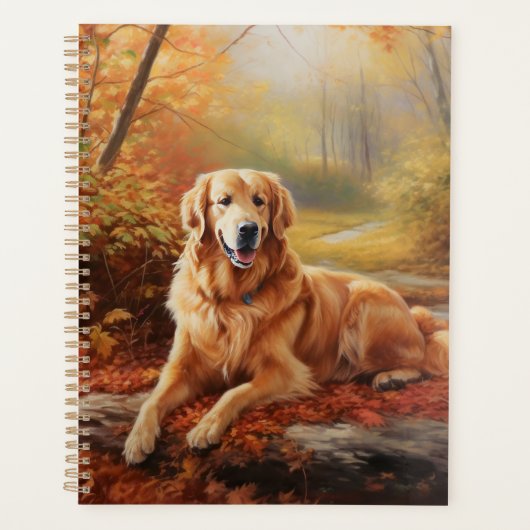 Golden Retriever in Autumn Leaves Herfst Inspire Planner (Voorkant)