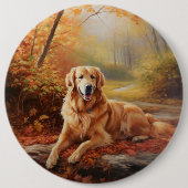 Golden Retriever in Autumn Leaves Herfst Inspire Ronde Button 6,0 Cm (Voorkant)