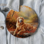 Golden Retriever in Autumn Leaves Herfst Inspire Ronde Button 6,0 Cm (In situ)