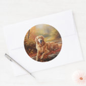 Golden Retriever in Autumn Leaves Herfst Inspire Ronde Sticker (Envelop)