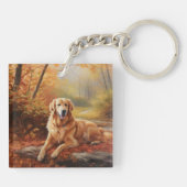 Golden Retriever in Autumn Leaves Herfst Inspire Sleutelhanger (Achterkant)