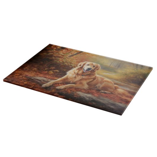 Golden Retriever in Autumn Leaves Herfst Inspire Snijplank (Hoek)
