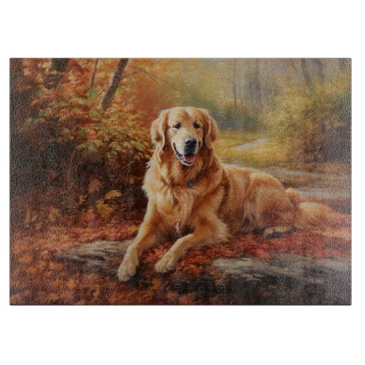 Golden Retriever in Autumn Leaves Herfst Inspire Snijplank (Voorkant)