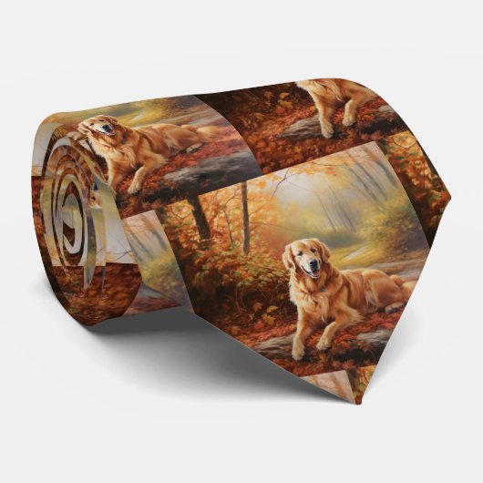 Golden Retriever in Autumn Leaves Herfst Inspire Stropdas (Opgerold)