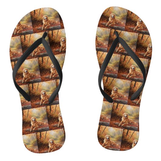 Golden Retriever in Autumn Leaves Herfst Inspire Teenslippers (Voetbed)