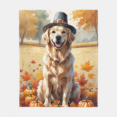 Golden Retriever in Autumn verlaat Thanksgiving Fleece Deken (Voorkant)