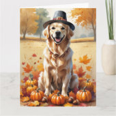 Golden Retriever in Autumn verlaat Thanksgiving Kaart (Voorkant)