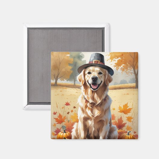 Golden Retriever in Autumn verlaat Thanksgiving Magneet (Voorkant / Achterkant)